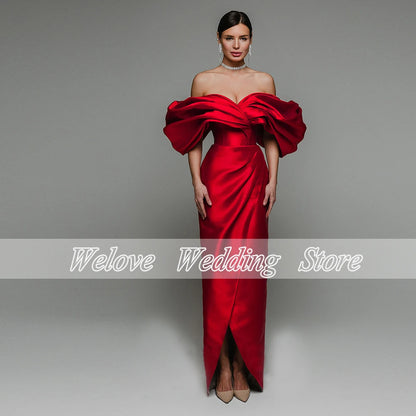 Elegant Red Evening Dress For Bride Floor Length Off Shoulder Wedding Party Corset Sleeveless Formal Custom Vestido De Fiesta