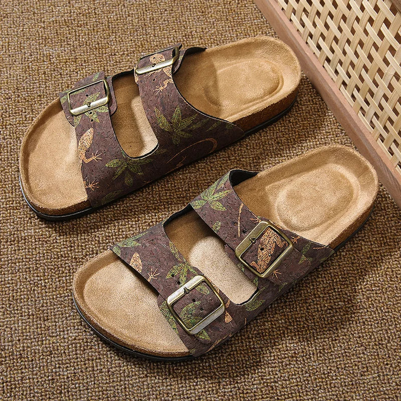 Women Sandals with Memory Foam Footwear Slides for Women with Cork Footbed Flip Flops for Women with Double Straps Sandals
