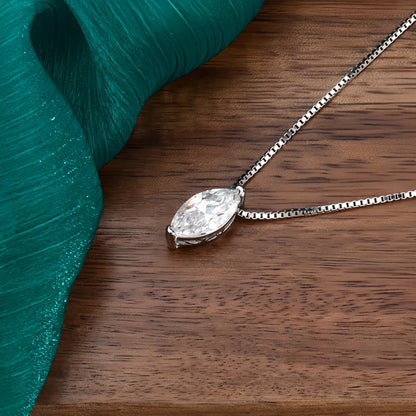 1-3CT Marquise Cut Moissanite/Zircon Necklace Box Chain Minimalist Diamond Pendant Women‘s’ S925 Sterling Silver Certificates