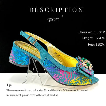 QSGFC Italian Design Color Matching Rhinestone Comfortable High Heel Shoes And Bag Fashion Style Pointed-Toe Shoes For Women