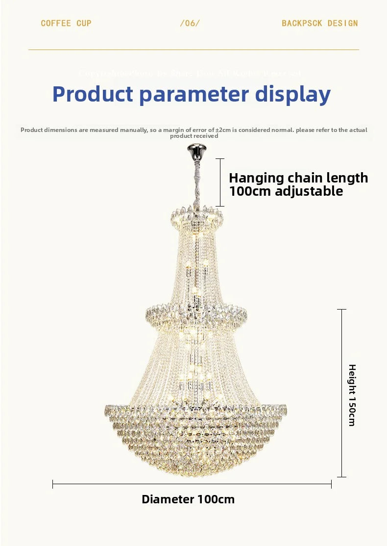 New Ceiling Lamp Villa Living Room Lamp - Multi-Story Void Floor-To-Ceiling French Light Luxury Minimalist Crystal Pendant Lamp