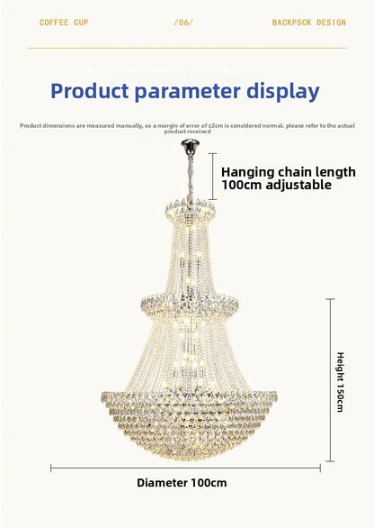 New Ceiling Lamp Villa Living Room Lamp - Multi-Story Void Floor-To-Ceiling French Light Luxury Minimalist Crystal Pendant Lamp