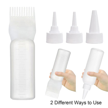Hair Oil Application Bottle, with 3 Pointed Mouth Caps and 6 Ounces Hair Dye Bottle Root Comb, Suitable for Scalp (black&white)