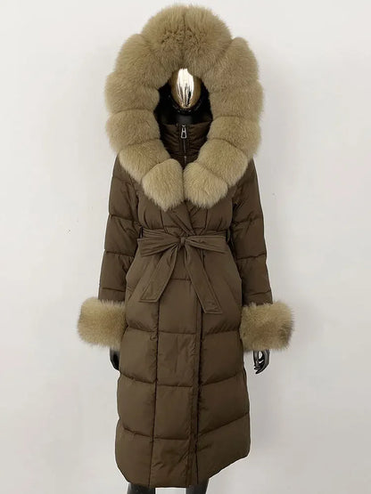 OFTBUY 2024 Long Winter Jacket Women Natural Real Raccoon Fox Fur Collar Hooded White Duck Down Coat Thick Warm Casual Outerwear
