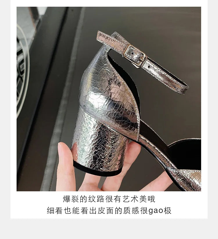 Modern Heels Pumps Women Round High Heel Leather Square Split Toe Pumps Shoes Spring Summer Sandals Mary Janes Shoes Heels Women
