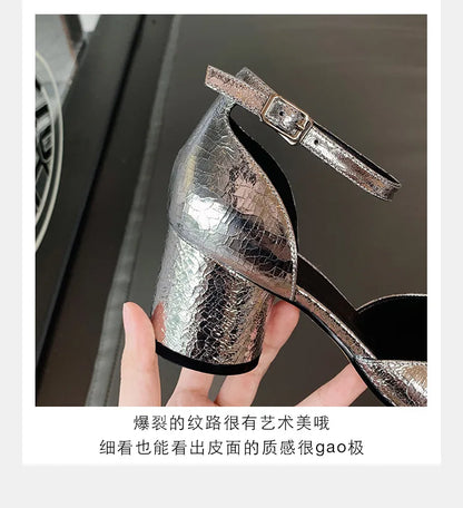 Modern Heels Pumps Women Round High Heel Leather Square Split Toe Pumps Shoes Spring Summer Sandals Mary Janes Shoes Heels Women