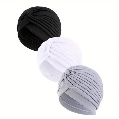 3pcs/set Fashion Ladies Twisted Turban Elastic Muslim Hijab Cap Solid Color Stretch Head Wrap Soft Chemo Beanie Head Cover