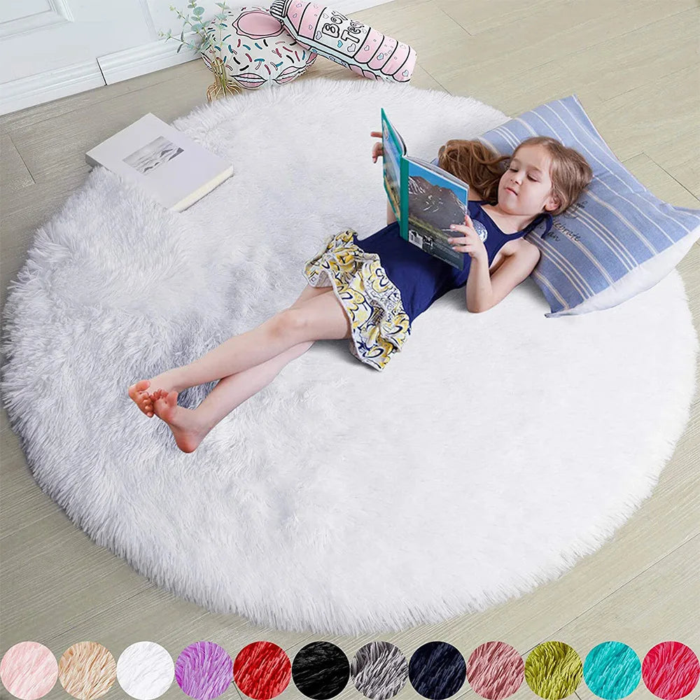 60/80/100/120/140/160 Round Rug Rainbow Fluffy Soft Area Rugs for Kids Girls Room Plush Shag Carpet Cute Circle Bedroom Decor
