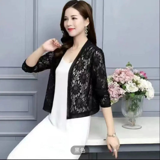 Fashionable Women Summer Lace Cardigan Sheer M to 4XL Women Short Lace Cardigan Ladies Summer Top Cover Up