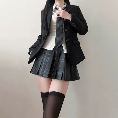 JK Uniform Suit Plaid Skirt Suit Slim Girl Pure Desire Pink Summer School Sister Battle Robe Tight School Uniform