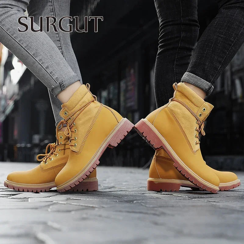 SURGUT Leather Men Boots Comfortable Autumn Winter Plush Keep Warm Shoes Fashion Trends Style Working Boots