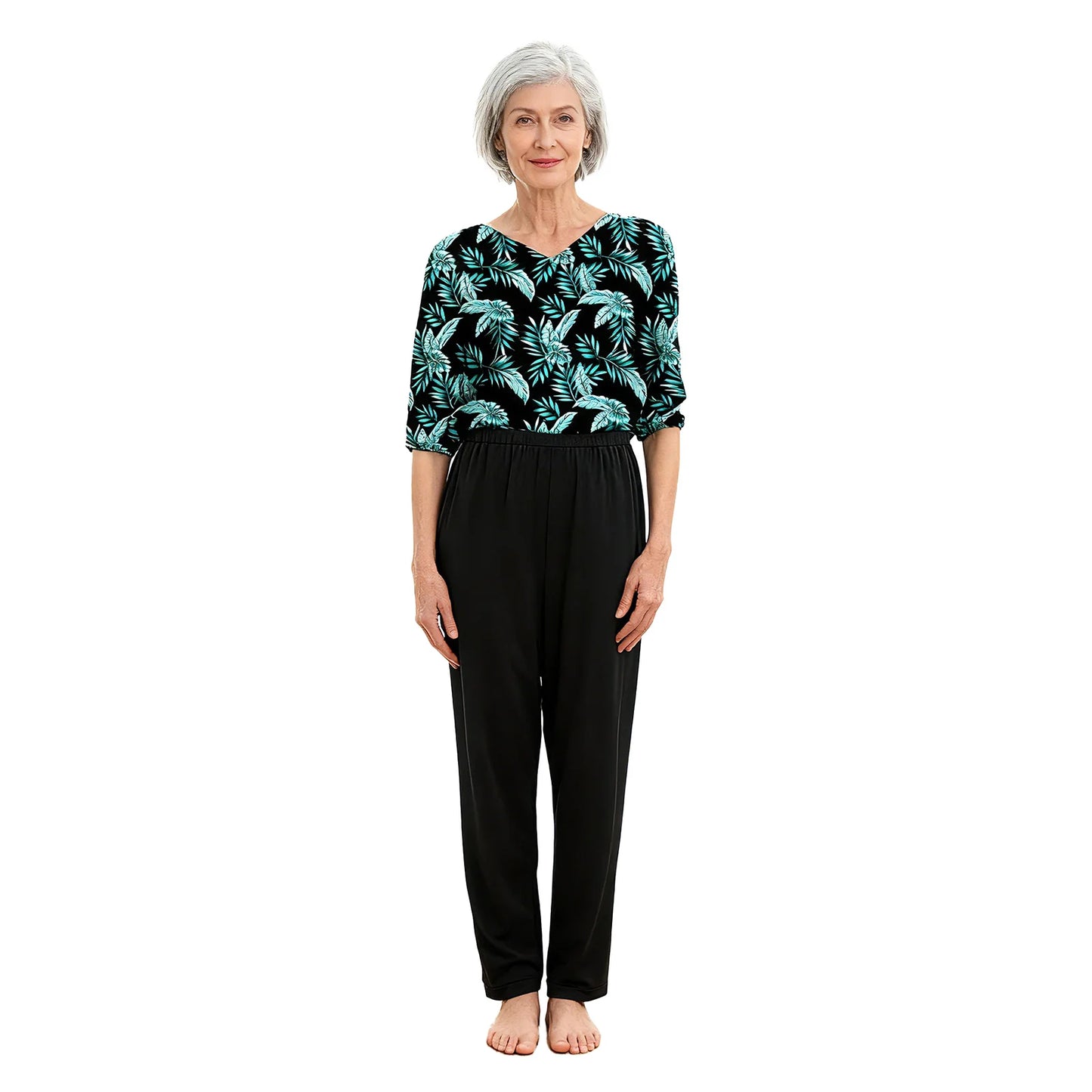 Women's Elderly Anti-Strip Adaptive Jumpsuit Back Legs Zip Long Sleeve Long Pants Nursing Rompers for Special Needs Disabilities