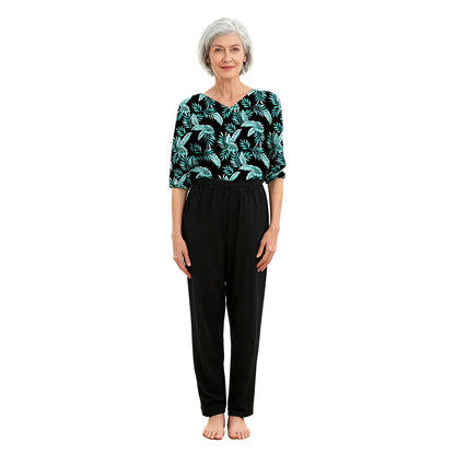 Women's Elderly Anti-Strip Adaptive Jumpsuit Back Legs Zip Long Sleeve Long Pants Nursing Rompers for Special Needs Disabilities