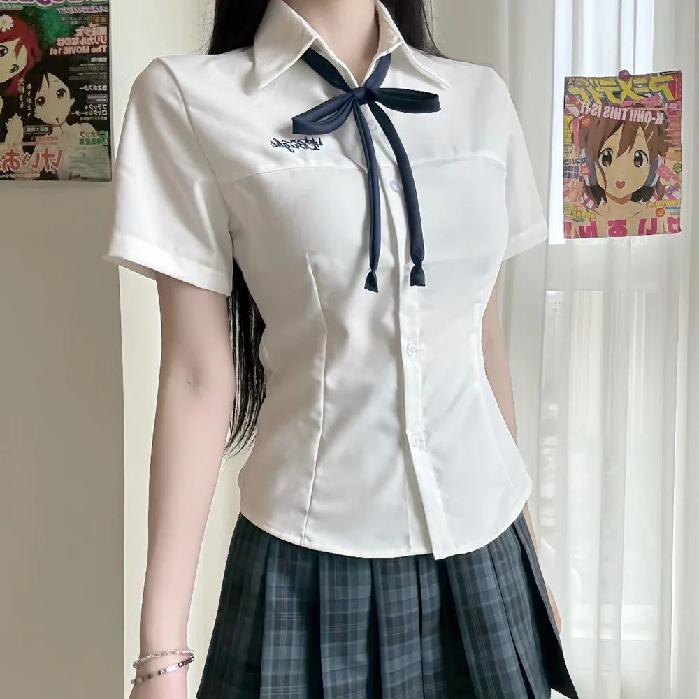 Japanese Academy Style Milk White Basic Versatile JK School Uniform Shirt, Women Summer Student Top for Campus Daily Casual Wear