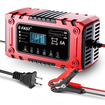 Smart 12V 6A Battery Charger For AGM LiFePO4 Cars Motorcycles Lawn Mowers