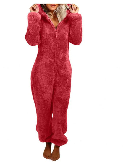 Jumpsuits women 2026 rompers autumn winter fleece thickened woolen jumpsuits hooded pajamas jumpsuits women's clothing