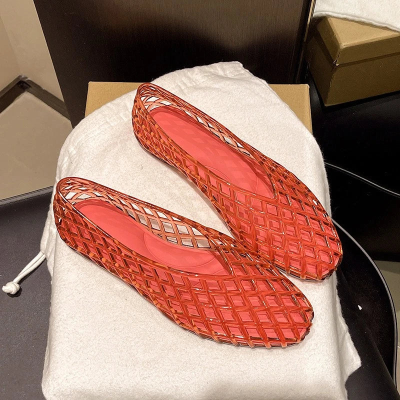 New V-mouth Crystal Jelly Shoes Fashionable, Versatile, Comfortable, Flat Bottom Single Shoes, Casual Sandals for Women