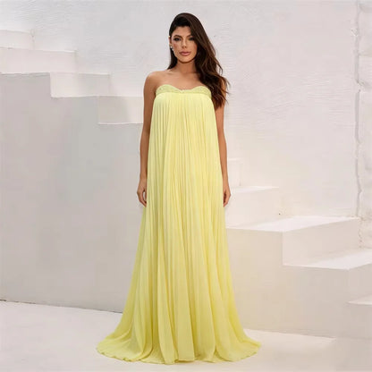 Yellow Sweetheart Long Bespoke Occasion Gown Evening Dresses Pastrol Unisex Jersey Retro Dubai Saudi Arabic Prom Customized