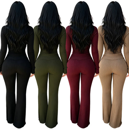 Solid Women Jumpsuits For Spring Autumn Long Sleeve O-Neck Loose Fashion Streetwear Hollowed Out Overalls Pants Trousers 2026