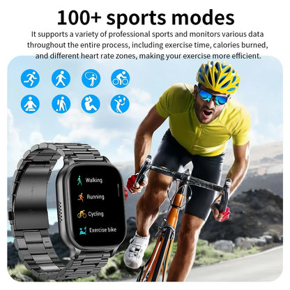 LIGE Militray 1400mAh Large Battery Smart Watch For Men 2.01 inch HD Screen 100+Sports Mode Bluetooth Call Men Women Smartwatch