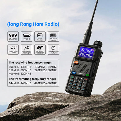 Baofeng UV5RH Walkie-Talkie, NewWireless Copy Model, Type-C NOAA Long Range 999CH, Car-Mounted Handheld Transceiver, Fleet