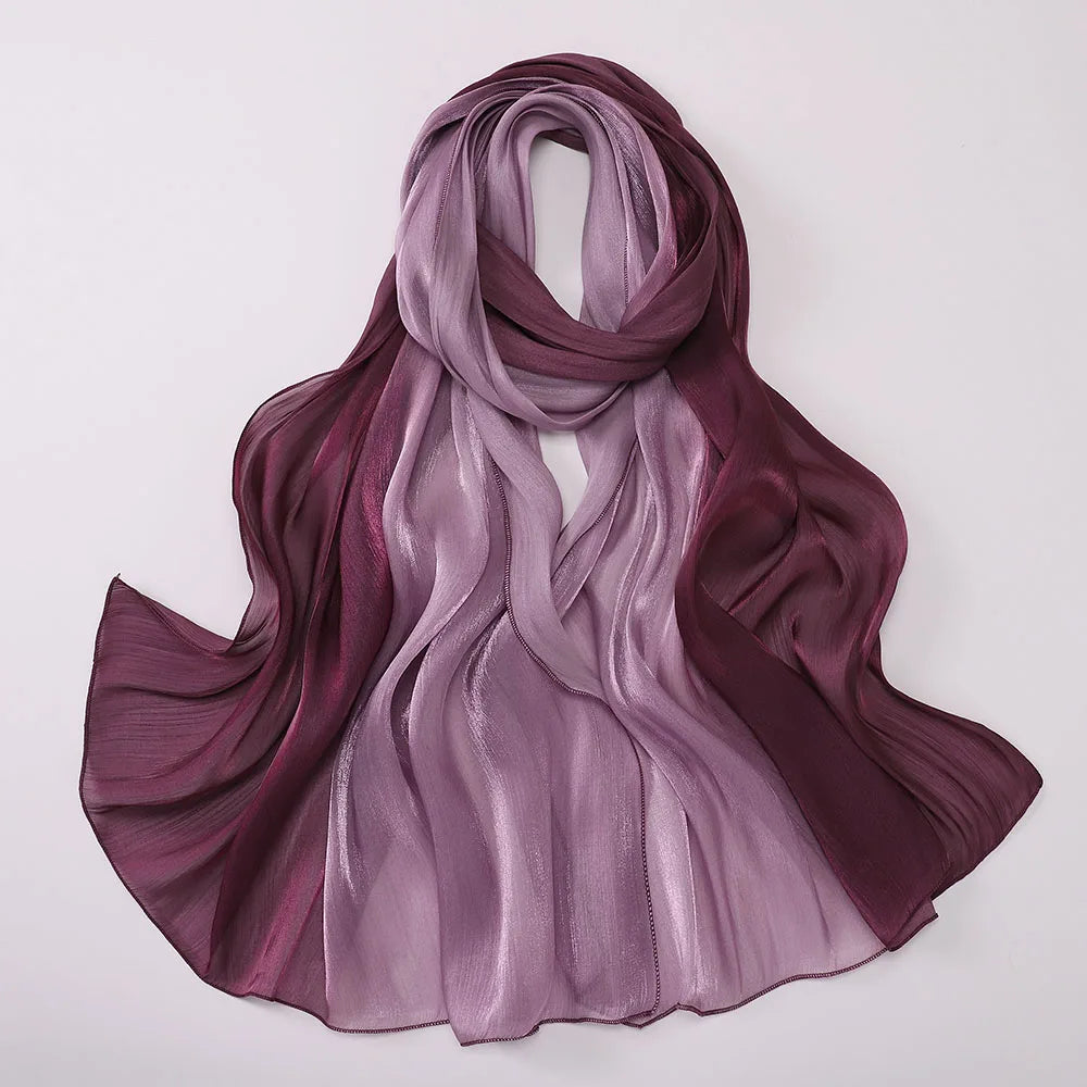 Two-color Shimmer Shiny Satin Hijab Crinkle Scarves Shawl Women Muslim Hijab Crepe Bandana Islamic Shimmer Silk Hijab