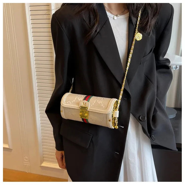 Light luxury brand-name high-end designer bag female 2025 new spring and summer niche shoulder bag messenger bag cylinder bag