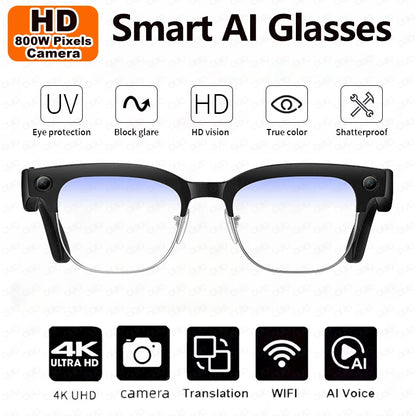 2026 New Smart AI Glasses AI Intelligent Translation 4K Ultra HD 8MP HD Camera AI Voice Wake-up Photo Recording AI Smart Glasses