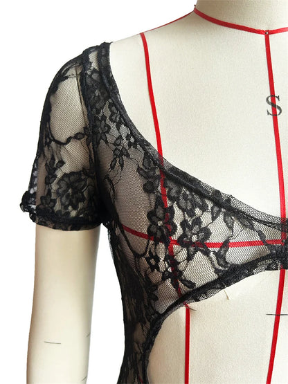Wholesale Clothing Casual Jumpsuit Women 2024 One-pieces Rompers Womens Summer Black Bodycon Lace See Though Romper Playsuits