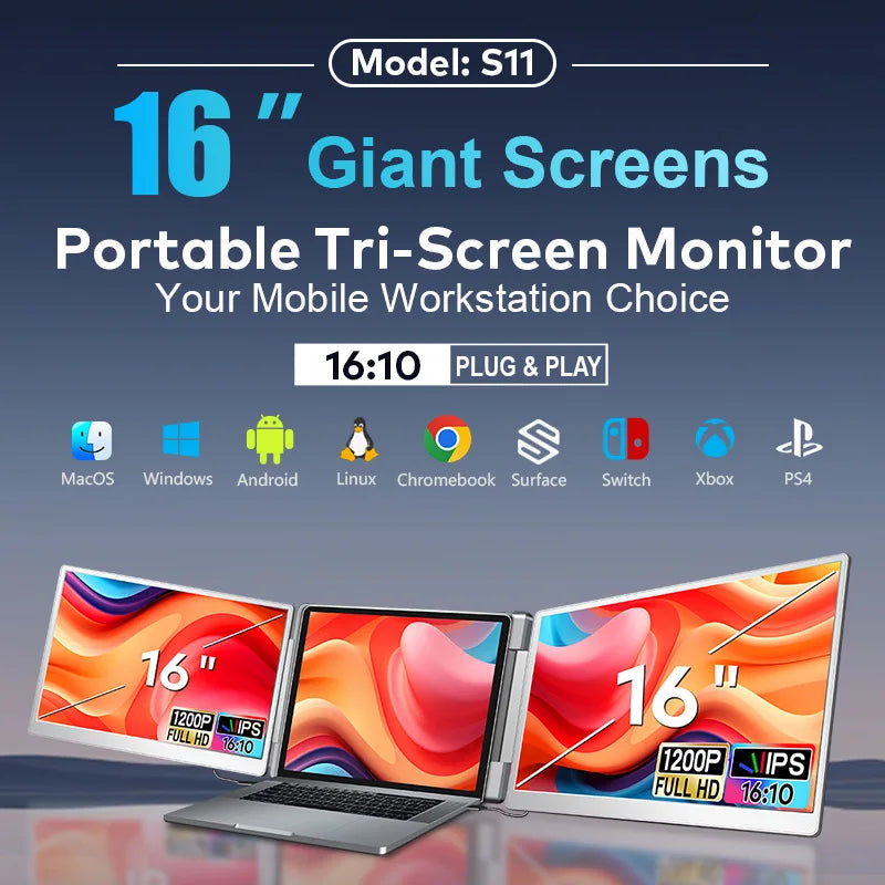 Dual Screen Extender FHD IPS Gaming Display Portable LCD Backlit Monitor High Definition for Productivity 14 to 16 inch Rospider