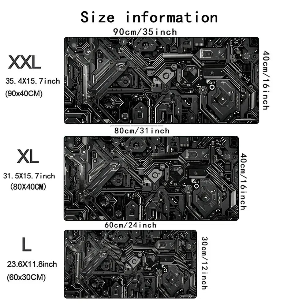 Black Circuit Print XXL 90x40 Gaming Mousepad Desk Mat Anti-slip Rubber Base Stitched Edge for Gamers Office Home Daily Use