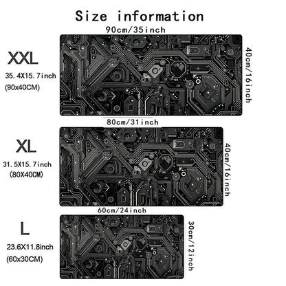 Black Circuit Print XXL 90x40 Gaming Mousepad Desk Mat Anti-slip Rubber Base Stitched Edge for Gamers Office Home Daily Use