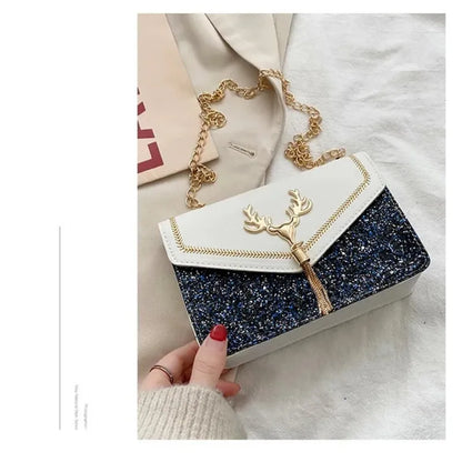 Fashion Women Shoulder Bag Deer Head Decoration Messenger Bags PU Leather Button Underarm Luxury Chain Lady Small Square Handbag
