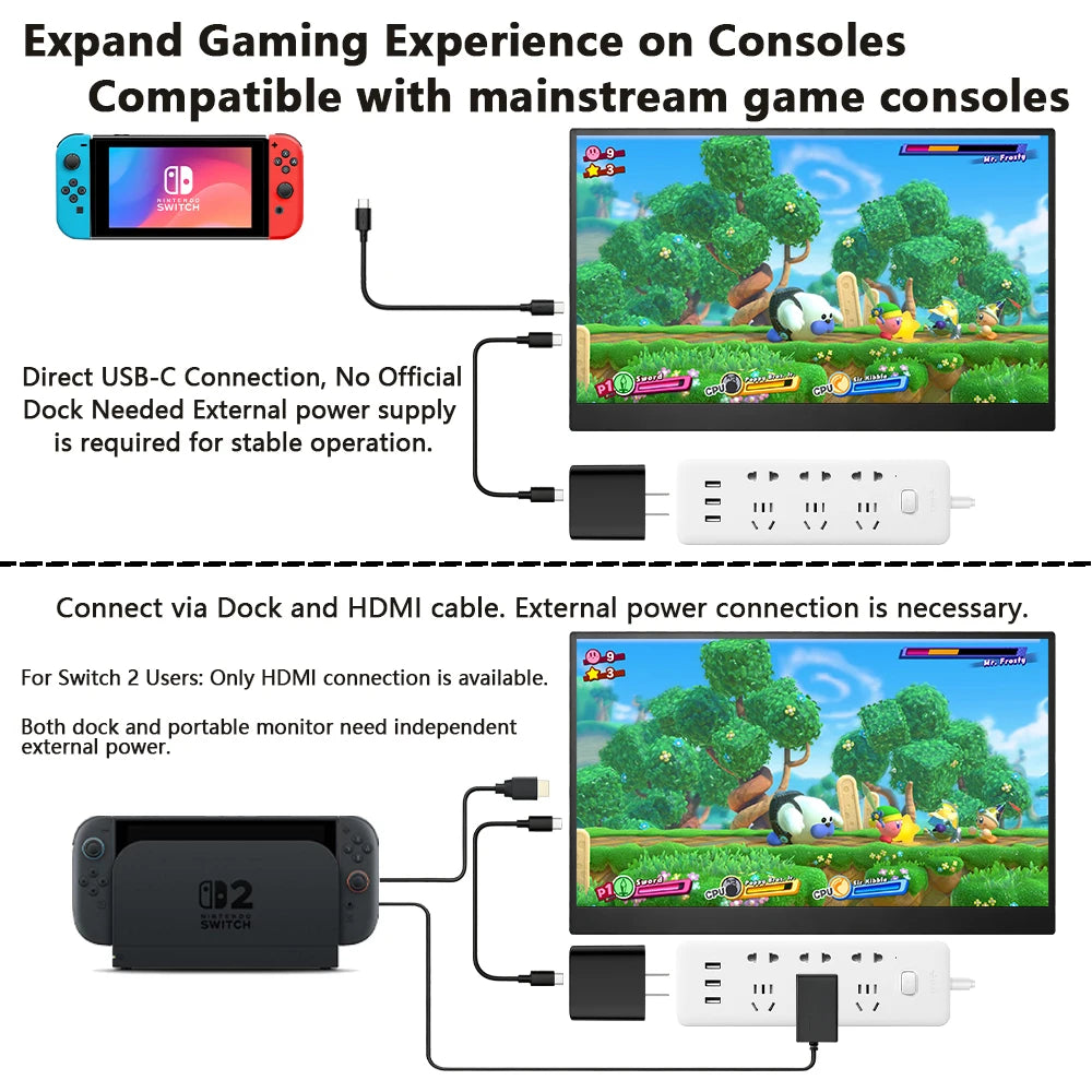 15.6 Inch Portable Monitor 16:9 FHD 1920*1080 Monitor with USB-C HDMI External Second Screen for Mac,Laptop,PC,Switch,PS,Xbox