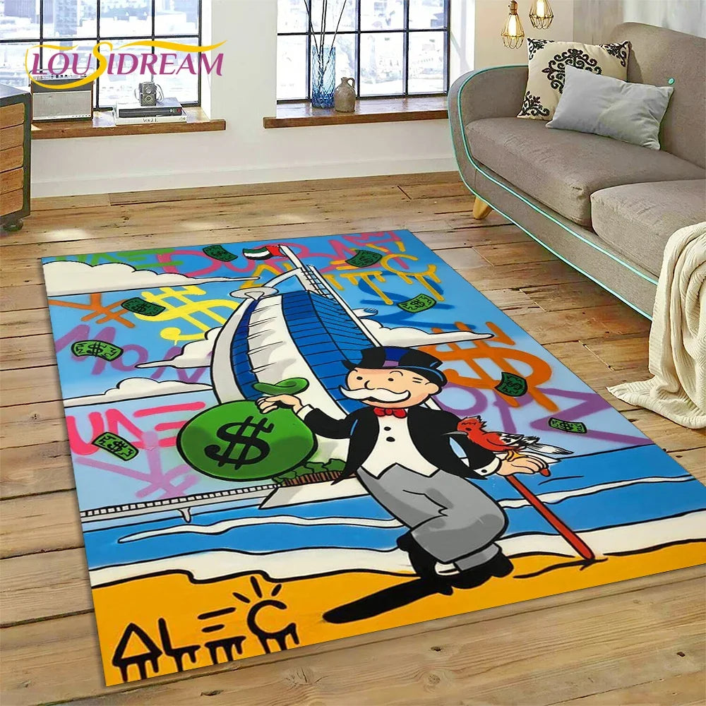 Game Dollar Monopoly Cartoon Money Rug Carpet for Living Room Bedroom Home Decor,Floor Mat Non-slip Decoration for Sofa Doormat