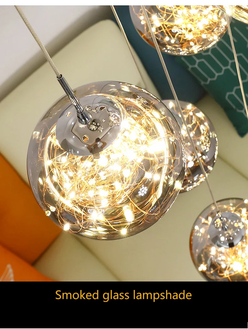 Modern LED Chandelier Glass Ball Dimmable Pendant Lamp for Staircase Living Room Home Decor Suspension Lighting Design Lusters