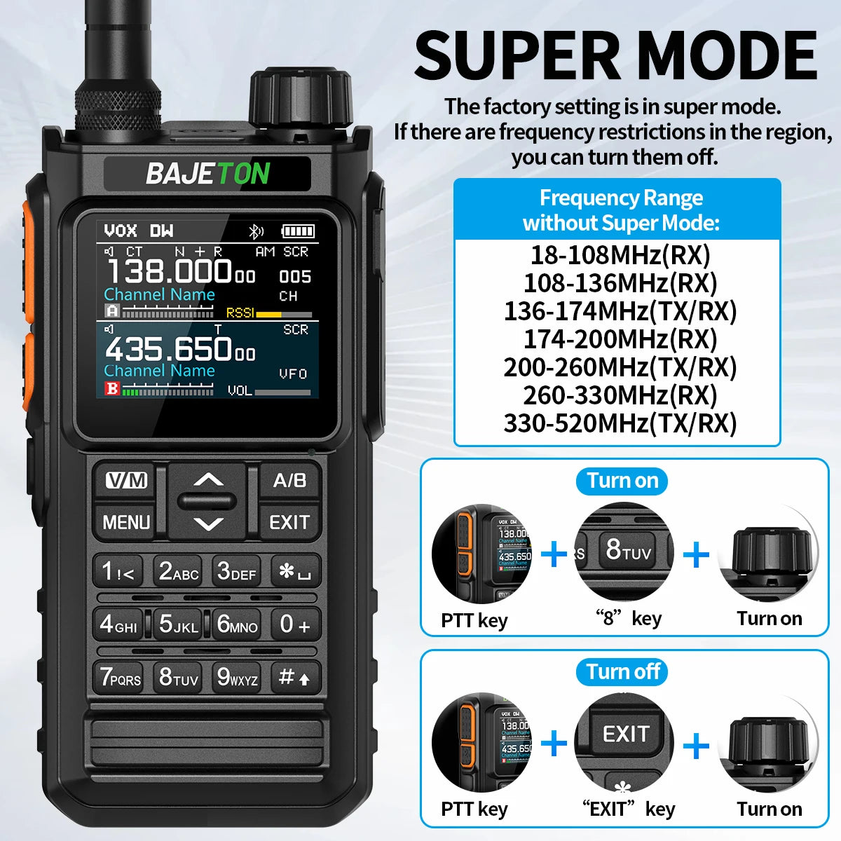 BAJETON BJ-7700 Walkie Talkie Multi Band Wireless Bluetooth Phone Programming Noise Reduction AM FM Ham Radio For Camping BT8200