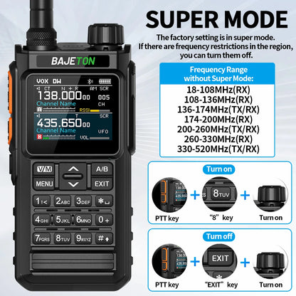 BAJETON BJ7700 Walkie Talkie  Portable  Full Band Bluetooth Programmer Noise Reduction Spectrum Analyzer AM Two Way Radio BT8000