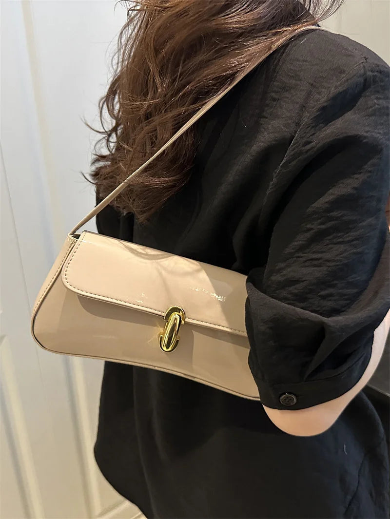 Fashion ladies shiny crossbody bag stylish elegant shoulder bag wine red small underarm bag versatile solid color clutch bag