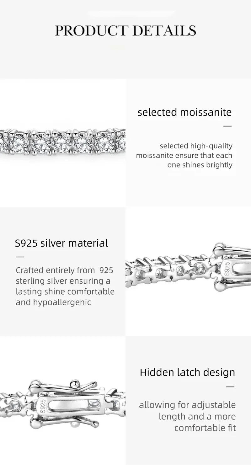 Luxury  Jewelry VVS Moissanite  Sterling Silver 925 Fashion Moissanite Tennis Chain Bracelet and Necklace For Women