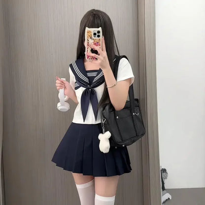 Basic Style Short Sleeve Sailor Suit Uniform JK School Uniform Short Skirt for Women Cosplay Special Use Clothing