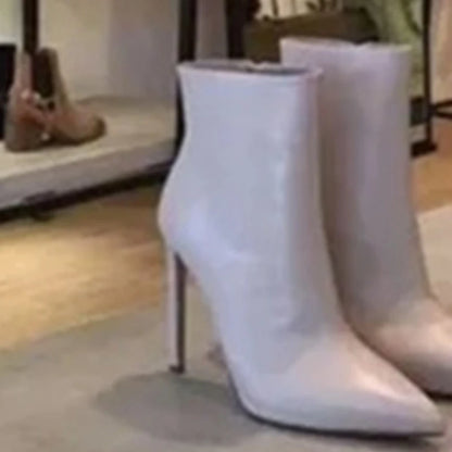 Design Ankle Boots Women Fashion Zipper Pointed  High Heels Gold Silver Patent Leather Short Booties Shoes Catwalk Shoes