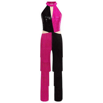 70s 80s Disco Costume Women's Streetwear Jumpsuit Shiny Clubwear Flared Long Pants Rompers Flares Metallic Hippie Party Outfit