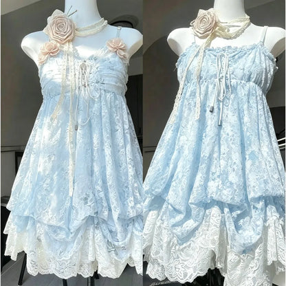 Lace Purple Dot Mini Dress Women Floral Dress Elegant Casuak Y2k Boho Kawaii Vintage One Piece Dress Korean Fashion Vintage Chic