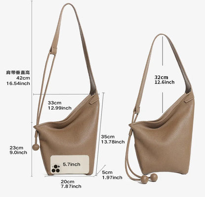 Women's Genuine Grade Cow Leather Handbags Luxury Designer Ladeis Shoulder Crossbody Bucket Bags for Woman Cowhide Underarm Bag