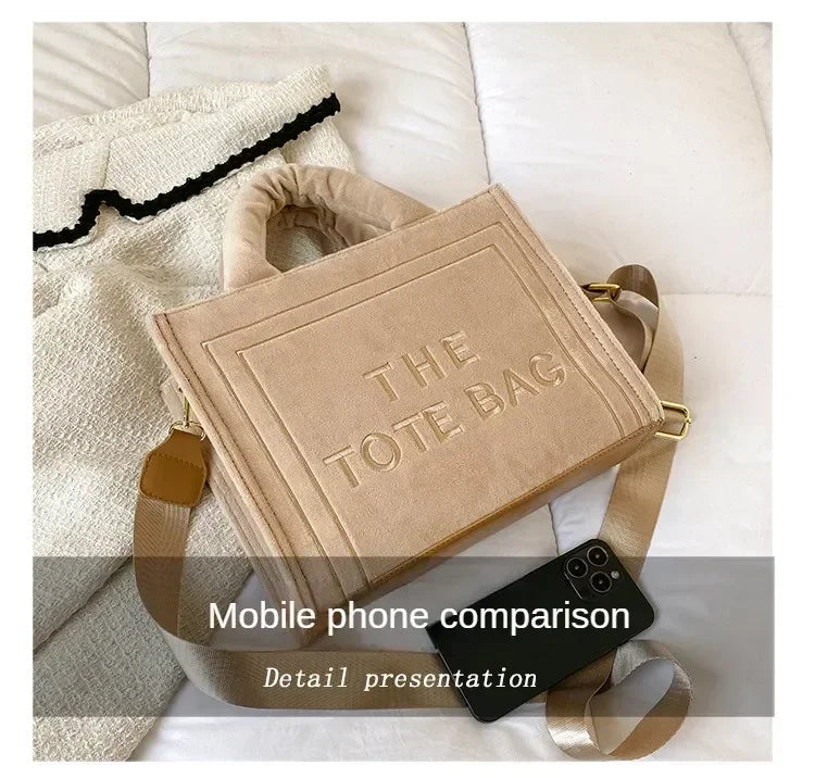 Female Square Tote Crossbody Bag Aesthetic Velour Elegant Letter Print Ladies Shoulder Bags Top Handle Women's Charisma Handbags
