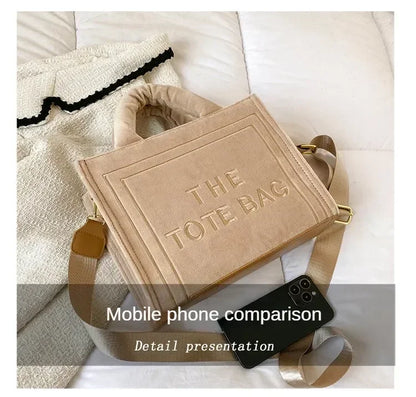 Female Square Tote Crossbody Bag Aesthetic Velour Elegant Letter Print Ladies Shoulder Bags Top Handle Women's Charisma Handbags