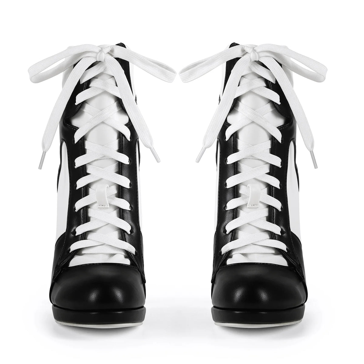 Women High Heel Black White Sports Ankle Boots Slim High Heel Lace Up High Top Sport Boots Plus Size 43