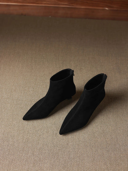 Plus Size 34-42 Genuine Leather Pointed Toe Med Heels Zipper Modern Boots Winter Autumn Shoes Concise Elegant Dress Ankle Boots