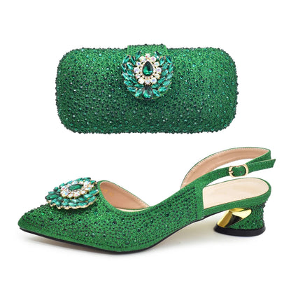 Latest Purple Italian Matching Shoes and Bag Sets Luxury Woman Pumps with Full Diamond Dual Purpose Mini Bag Wedding Shoes Bride